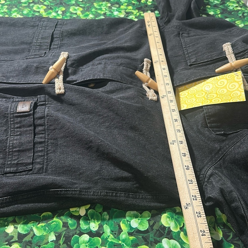 Denim & Co Lined Charcoal Denim Utility Hooded Coat Toggle Button Closure M NEW - Picture 6 of 16